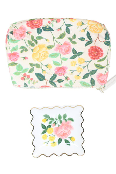 Rifle Paper Co. White Pink Gold Tone Porcelain Floral Scalloped Trinket Tray