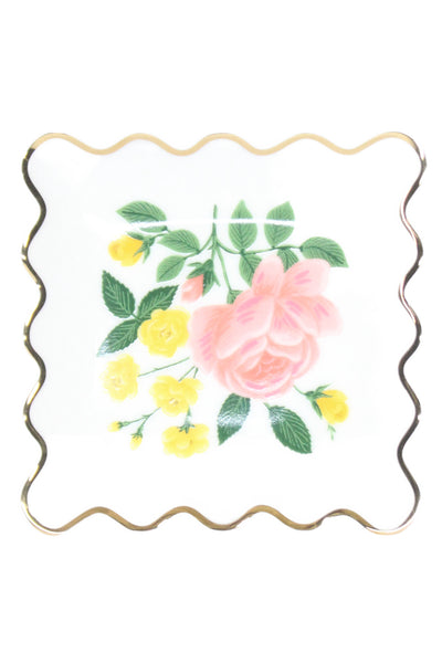 Rifle Paper Co. White Pink Gold Tone Porcelain Floral Scalloped Trinket Tray