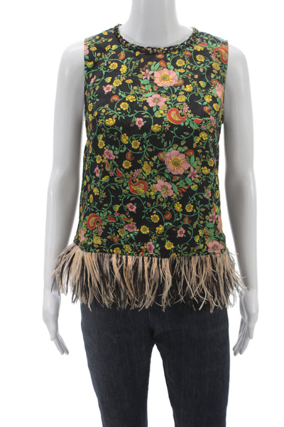 Kobi Halperin Women Silk Floral Tank Round Neck Sleeveless Black Size XS
