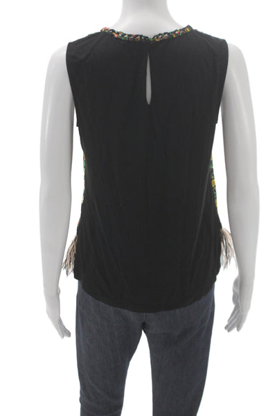 Kobi Halperin Women Silk Floral Tank Round Neck Sleeveless Black Size XS