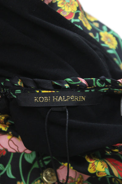 Kobi Halperin Women Silk Floral Tank Round Neck Sleeveless Black Size XS