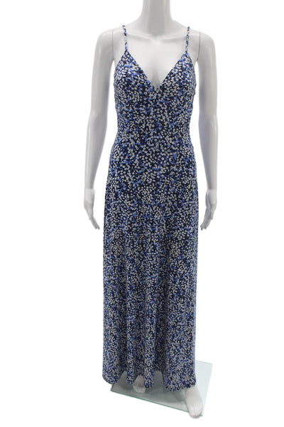 Michael Michael Kors Womens Maxi Floral V Neck Sleeveless Blue Dress Size 2