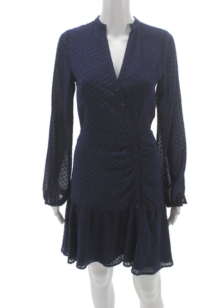 Yumi Kim Women Wrap Dress Blue Polka Dot V-Neck Long Sleeve Size XS