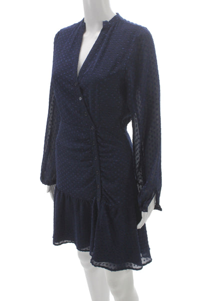 Yumi Kim Women Wrap Dress Blue Polka Dot V-Neck Long Sleeve Size XS