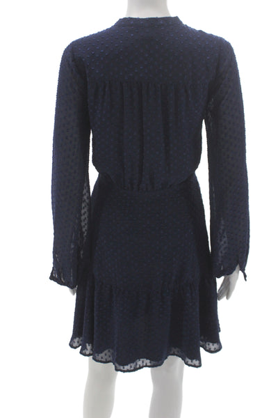 Yumi Kim Women Wrap Dress Blue Polka Dot V-Neck Long Sleeve Size XS
