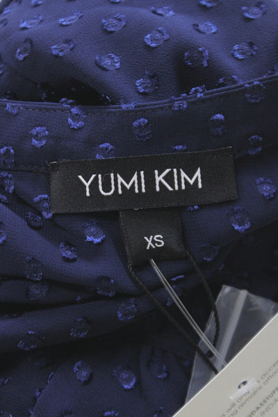 Yumi Kim Women Wrap Dress Blue Polka Dot V-Neck Long Sleeve Size XS