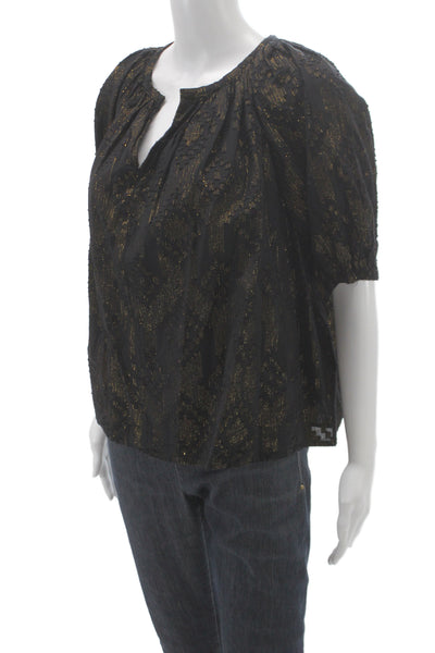 Roller Rabbit Women Black Geometric V-Neck Tunic Short Sleeve Bohemian Size S