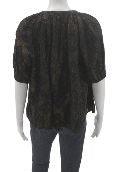 Roller Rabbit Women Black Geometric V-Neck Tunic Short Sleeve Bohemian Size S