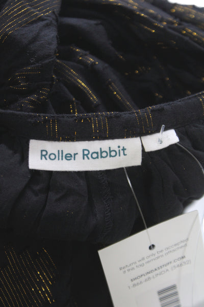Roller Rabbit Women Black Geometric V-Neck Tunic Short Sleeve Bohemian Size S