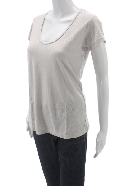 James Perse Womens Basic T-Shirt Beige Cotton Scoop Neck Short Sleeve Size 1