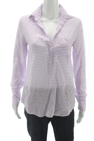 J Crew Womens Basic Purple Striped Collared Cotton Button-Up Top Size 0