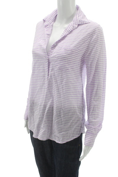 J Crew Womens Basic Purple Striped Collared Cotton Button-Up Top Size 0