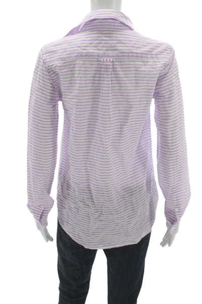 J Crew Womens Basic Purple Striped Collared Cotton Button-Up Top Size 0