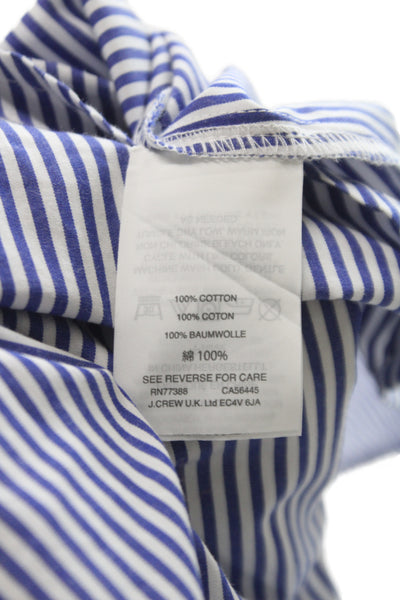 J Crew Women Tunic Blouse Blue Striped V Neck Bell 3/4 Cotton Size 00
