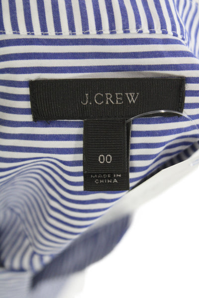 J Crew Women Tunic Blouse Blue Striped V Neck Bell 3/4 Cotton Size 00