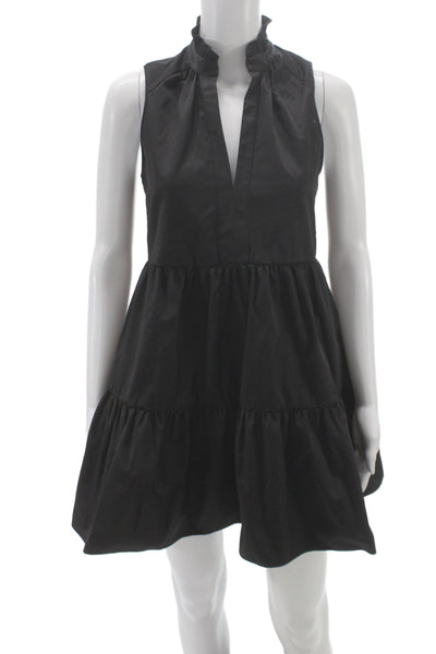 Amanda Uprichard Womens Black V Neck Mini Dress Cotton Blend Size PP
