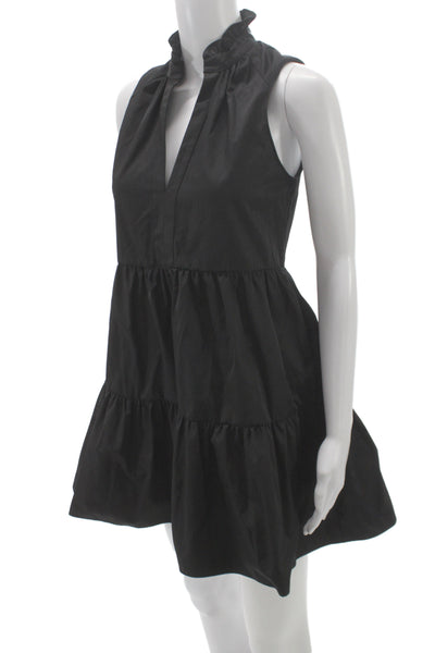 Amanda Uprichard Womens Black V Neck Mini Dress Cotton Blend Size PP