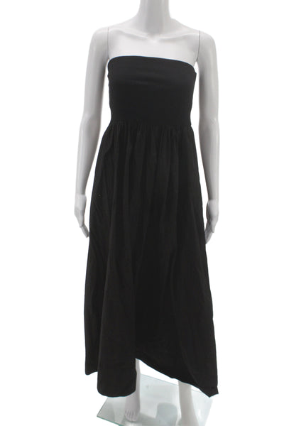 Enza Costa Women Maxi Dress Black Cotton Off Shoulder Sleeveless Size XS