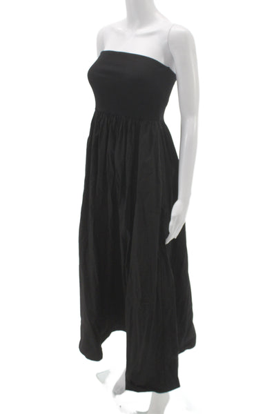 Enza Costa Women Maxi Dress Black Cotton Off Shoulder Sleeveless Size XS