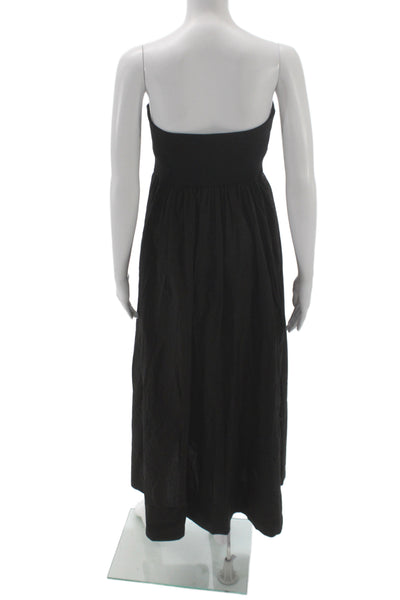 Enza Costa Women Maxi Dress Black Cotton Off Shoulder Sleeveless Size XS