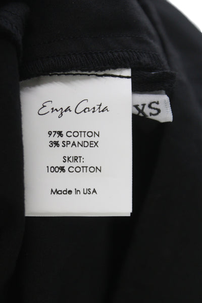 Enza Costa Women Maxi Dress Black Cotton Off Shoulder Sleeveless Size XS