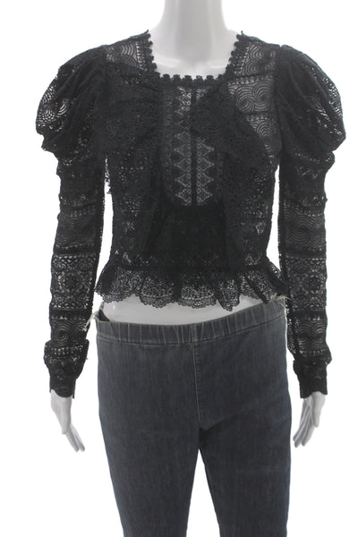 Ulla Johnson Women Cropped Blouse Black Square Neck Zip Long Sleeve Size 0
