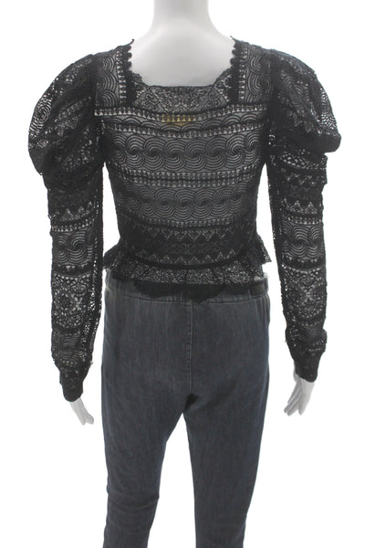 Ulla Johnson Women Cropped Blouse Black Square Neck Zip Long Sleeve Size 0