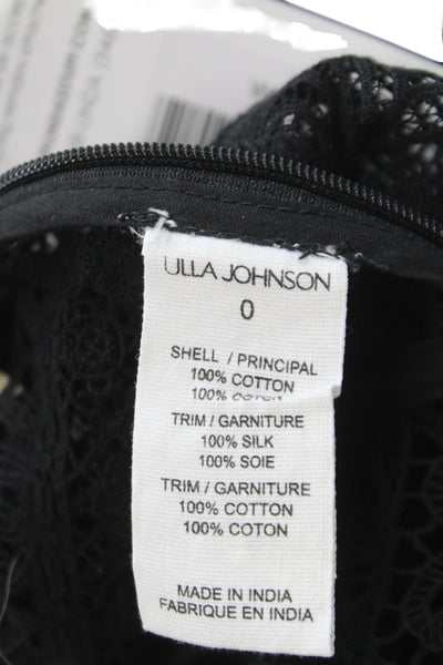 Ulla Johnson Women Cropped Blouse Black Square Neck Zip Long Sleeve Size 0