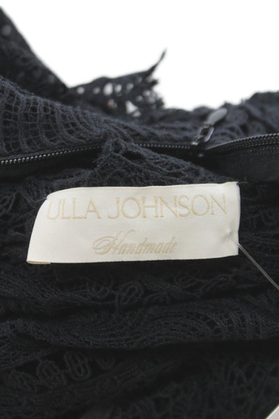Ulla Johnson Women Cropped Blouse Black Square Neck Zip Long Sleeve Size 0