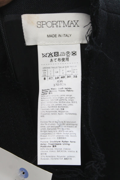 Sportmax Womens Sheath Dress Black Wool Sleeveless Zip Round Neck Size 8