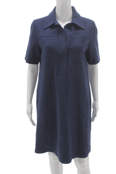 Lafayette 148 New York Women Shift Dress Blue Short Sleeve Knee-Length Size M