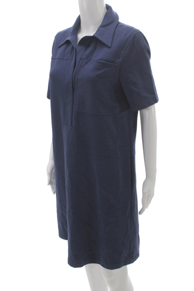 Lafayette 148 New York Women Shift Dress Blue Short Sleeve Knee-Length Size M