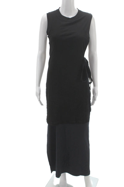 Rosetta Getty Women Maxi Dress Black Cotton Sleeveless Crew Neck Size M