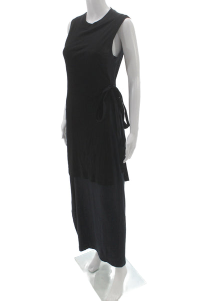 Rosetta Getty Women Maxi Dress Black Cotton Sleeveless Crew Neck Size M