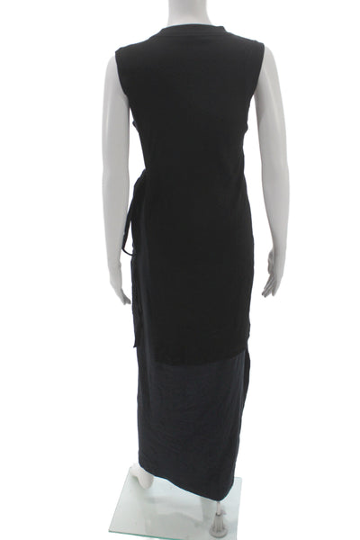 Rosetta Getty Women Maxi Dress Black Cotton Sleeveless Crew Neck Size M