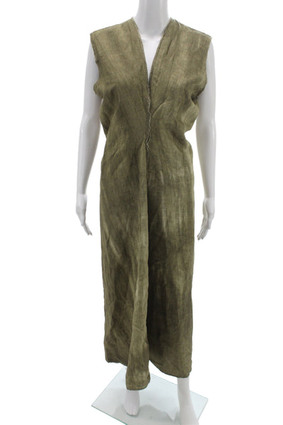 Zara Womens Maxi V-Neck Sleeveless Bohemian Full-Length Green Dress Size M