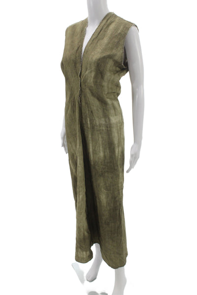 Zara Womens Maxi V-Neck Sleeveless Bohemian Full-Length Green Dress Size M