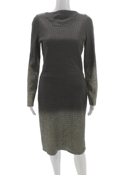 RM Women Sweater Dress Brown Knit Cowl Neck Animal Print Long Sleeve Size 10
