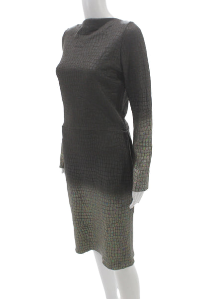 RM Women Sweater Dress Brown Knit Cowl Neck Animal Print Long Sleeve Size 10