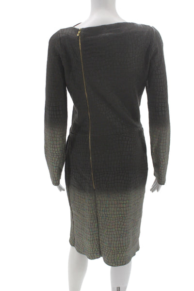 RM Women Sweater Dress Brown Knit Cowl Neck Animal Print Long Sleeve Size 10