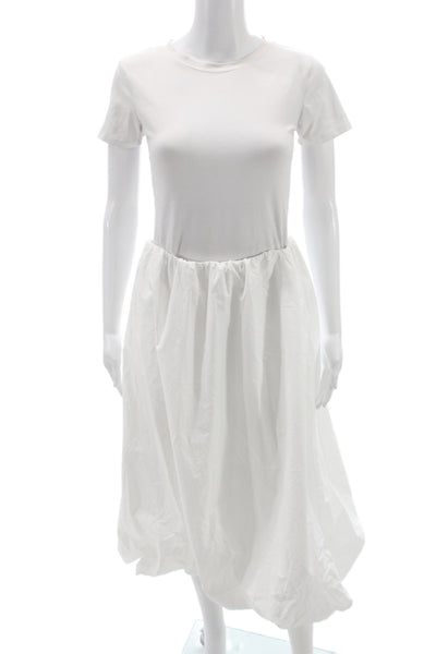 Zara Womens A-Line Midi Skirt White Cotton Solid Pull On Size S