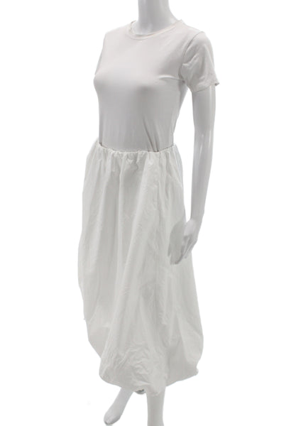 Zara Womens A-Line Midi Skirt White Cotton Solid Pull On Size S