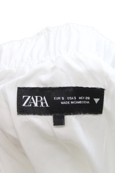 Zara Womens A-Line Midi Skirt White Cotton Solid Pull On Size S