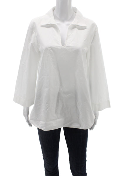 Lafayette 148 New York Women Tunic Blouse White Collared 3/4 Sleeve Size M