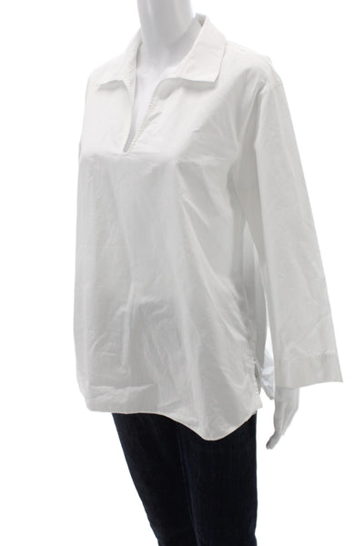 Lafayette 148 New York Women Tunic Blouse White Collared 3/4 Sleeve Size M