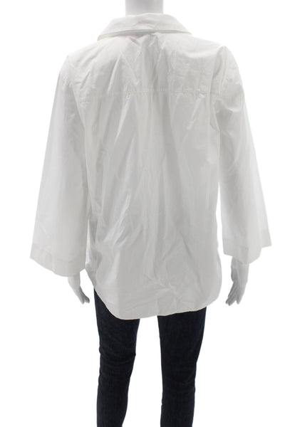 Lafayette 148 New York Women Tunic Blouse White Collared 3/4 Sleeve Size M