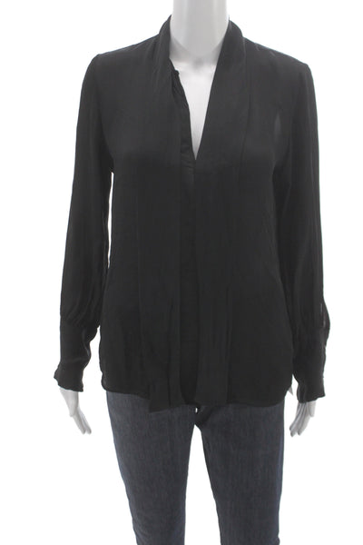 Nili Lotan Womens Silk V-Neck Long Sleeve Blouse Black Size S