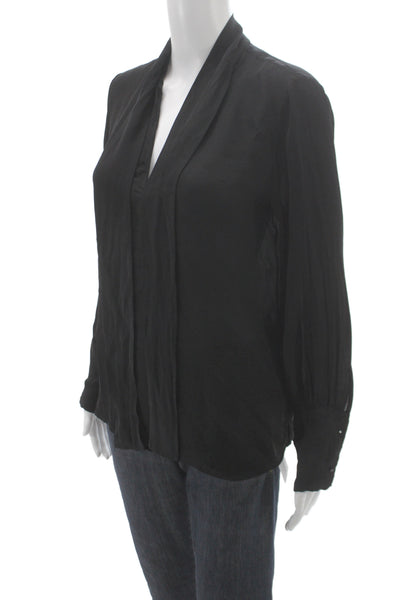 Nili Lotan Womens Silk V-Neck Long Sleeve Blouse Black Size S