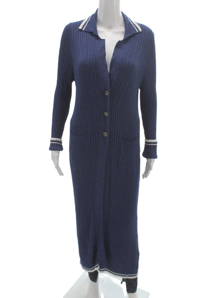 ELEVENTY Womens Striped Collared Knit Maxi Dress Blue Long Sleeve Size XL