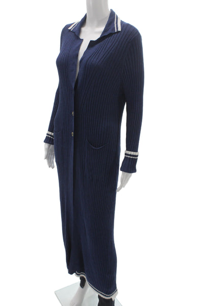 ELEVENTY Womens Striped Collared Knit Maxi Dress Blue Long Sleeve Size XL